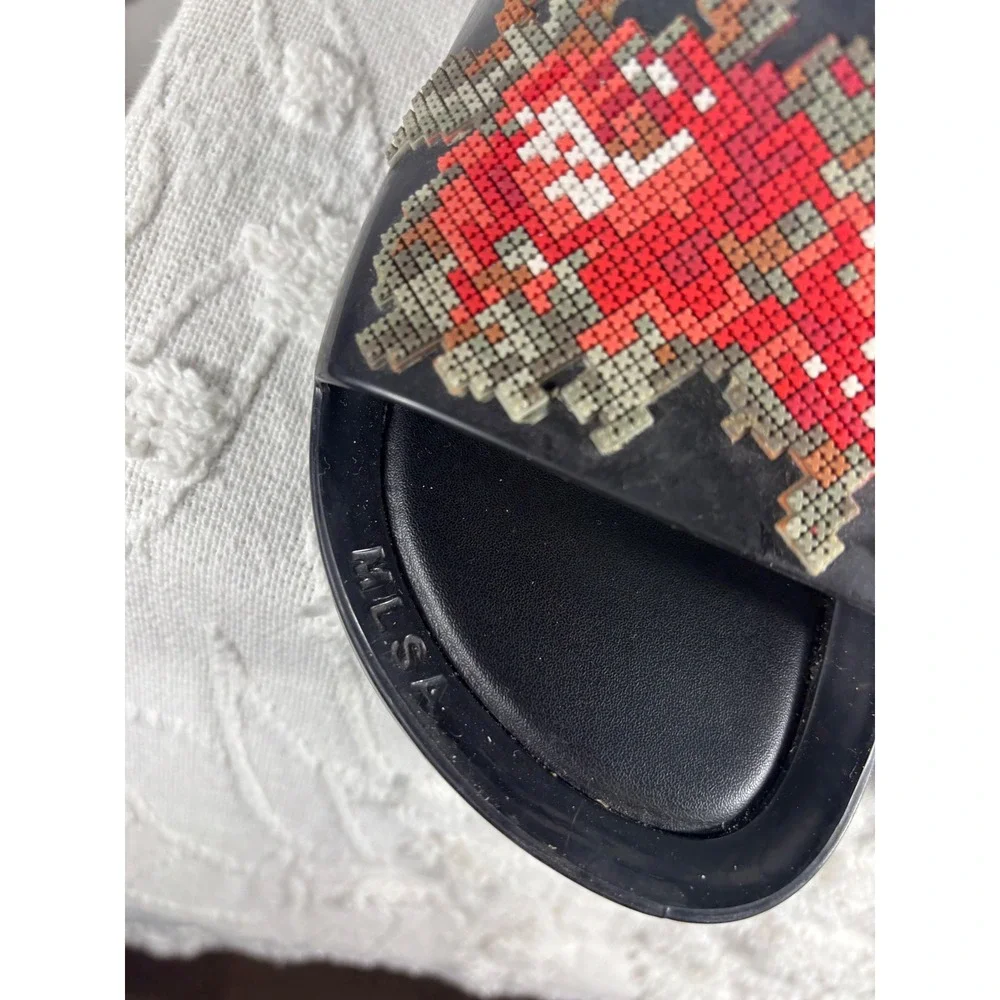 Melissa MLSA Adorn Slide Sandals Black Floral‎ Beaded Embellished Women's 8